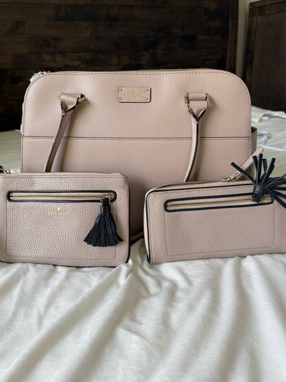 kate spade Pebble Leather Satchel with Matching Blush Wallets